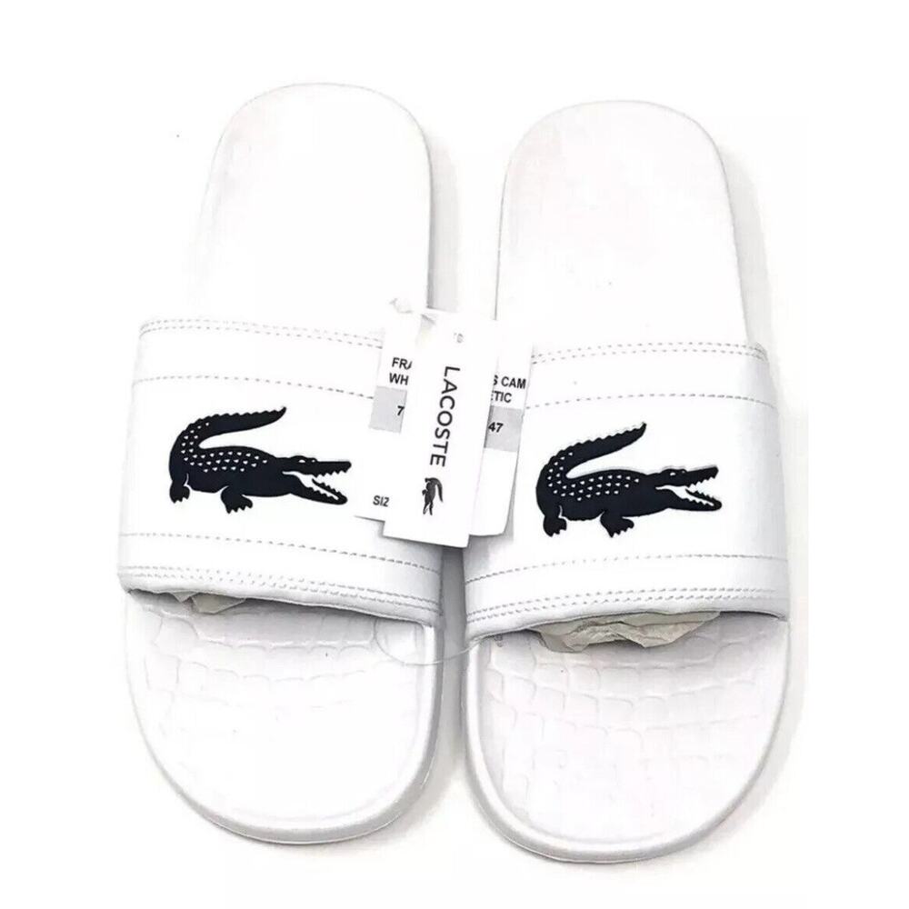 Lacoste Fraisier BIG CROC Slides WHITE BLACK Sandals Mens Size 13 NWT In Bag